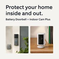 Ring - Battery Doorbell 2K (newest model), Speckled Gray + Indoor Cam Plus - White - Angle