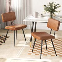 Costway Dining Chairs Set of 2 with PU Leather Cover Filled Sponge Waterfall Seats - Brown - Angle