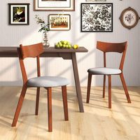 Costway Wooden Armless Dining Chair Set of 2 with Rubber Wood Legs Padded Seat Cushion - Walnut+Grey - Angle