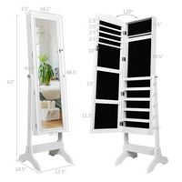 Costway - Mirrored Jewelry Cabinet Organizer Storage Box - White - Angle