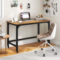 Costway - Rolling Computer Desk with Wood Top - Black and Natural - Angle