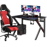 Costway - K-Shaped Gaming Desk with Cup Holder - Black - Angle