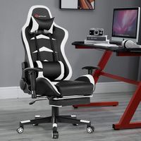 Costway - Racing Massage Gaming Chair with Footrest - White + Black - Angle