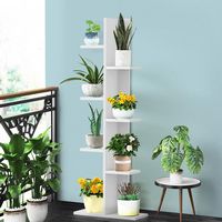 Costway - Open Concept Bookshelf Plant Display Shelf Rack Storage Holder Wooden - White - Angle