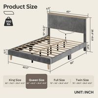 Bestier - Bed Frame Upholstered Platform Gaming Bed with LED Light & Adjustable Storage Headboard... - Angle