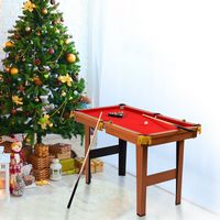 Costway - 48'' Mini Table Top Pool Table Game Billiard Set Cues Balls Gift Indoor Sports - Brown+Red - Angle