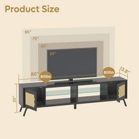 80 Inch Rattan Mid Century TV Stand with Storage - Angle