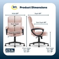 Serta - Comfort Ergo  Ergonomic Executive Upholstered Office Chair - Pink - Velvet - Angle