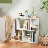 Costway 1 PCS 3-Tier Bookshelf Geometric Bookcase Side Table with Open Storage Display Shelf - White - Angle
