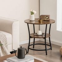 Costway 2 PCS 2-Tier Sofa Side End Table Round Nightstand with Sturdy Metal Frame - Brown - Angle
