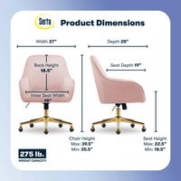 Serta - Chloe Soft Velvet Modern Home Office Chair - Blush Pink - Polished Gold Base - Angle