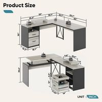 Bestier - L-Shaped Computer Desk with Drawers and Monitor Stand - Light Gray - Angle