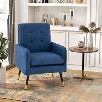 Costway - Modern Linen Accent Chair with Solid Metal Legs - Blue - Angle