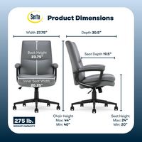 Serta - Comfort Mid-Back Bonded Leather Executive Office Chair - Gray - Angle
