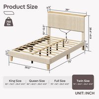 Bestier - Twin Size Upholstered Platform Bed Frame with LED Lighting and Adjustable Storage Headb... - Angle