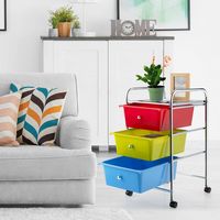 Costway - 3 Drawers Metal Rolling Storage Cart Scrapbook Supply & Paper Home Office - Multicolor - Angle