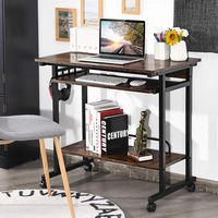 Costway - Computer Desk Rolling Laptop Cart Writing Workstation with Keyboard Tray - Rustic Brown - Angle