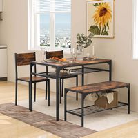 Costway Dining Table Set for 4 Rectangular Table with 2 Chairs, 1 Bench, Storage Racks - Rustic B... - Angle