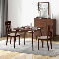 Costway Armless Dining Chairs Set of 2 with Rubber Wood Frame Elegant Hollowed Backrest - Oak + B... - Angle
