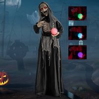 Costway - 6ft Halloween Animatronics Standing Witch Talking Animated Wicked Witch - Black - Angle