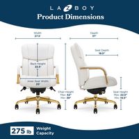 La-Z-Boy - Symphony Executive Mid-Back Bonded Leather Office Chair - White and Gold - Angle