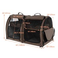 Costway - Portable Pet Carrier Kennel Cat Dog Crate Twin Compartments w/ Mats Litter Box - Brown - Angle