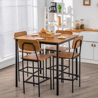 Costway 5-Piece Industrial Dining Table Set with Counter Height Table & 4 Bar Stools - Brown - Angle