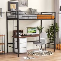 Costway Twin Size Loft Bed Heavy Duty Metal Loft Bed Frame with Safety Guardrail - Black - Angle