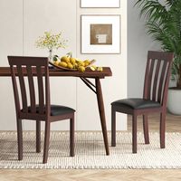 Costway Dining Chair Set of 2 Upholstered Wooden Chairs with Padded Seat Rubber Wood Frame - Coffee - Angle