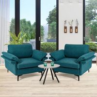 Costway - Set of 2 Fabric Accent Armchair Upholstered Single Sofa w/ Metal Legs - Peacock Blue - Angle