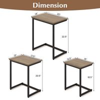 Costway 3 Pcs Nesting Coffee End Table Set Stacking Side Nightstand Living Room - Gray - Angle