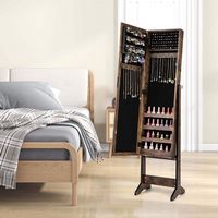Costway - Jewelry Mirrored Cabinet Armoire Organizer Storage Box with Stand Christmas Gift - Brown - Angle