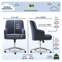 Serta - Leighton Modern Upholstered Home Office Chair with Memory Foam - Blue - Woven Fabric - Angle