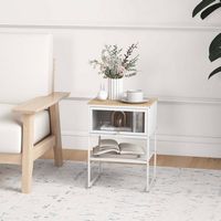 Costway 1 PCS Home Nightstand 3-Tier Storage Table with Open Shelf Heavy-duty Metal Frame - White - Angle