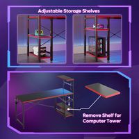 Bestier - Gaming Desk with RGB LED Lighting and 4-Tier Reversible Storage Shelves - Carbon Fiber ... - Angle