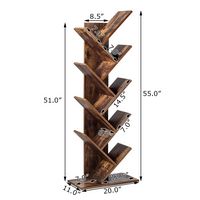 Costway Tree Bookshelf 8-Tier Bookcase Free Standing Book Rack Display Stand - Brown - Angle