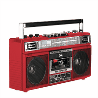 QFX - RECHARGEABLE CASSETTE AM/FM/SW1-2 RADIO BLUETOOTH BOOMBOX WITH USB RECORDING - Red - Angle