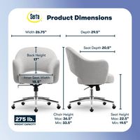 Serta - Mia Retro-Modern Soft Velvet Upholstery Ergonomic Home Office Chair - Light Gray - Angle