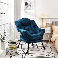 Costway - Modern Polyester Lazy Sofa Chair with Side Pocket - Navy - Angle