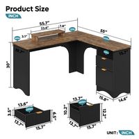 Bestier 55-inch L-Shaped Gaming Desk with File Drawer Monitor Stand and Fluted Panels Office Desk... - Angle