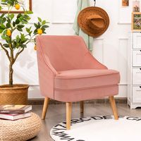 Costway - Velvet Upholstered Accent Chair with Rubber Wood Legs - Pink - Angle