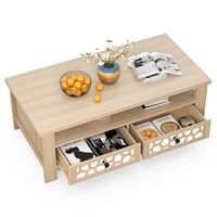 Costway Coffee Table with2 Drawers & Open Shelf Modern Rectangular Wood Living Room Table Natural... - Angle