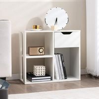 Costway - 3-Cube Bookcase Organizer with 2-tier Wooden Storage Shelf & Pull-out Drawer - White - Angle