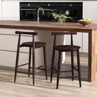 Costway Bar Chair Counter Height Stools Set of 2 with Acacia Wood Frame Supporting Legs - Brown - Angle