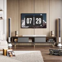Bestier 80-Inch Mid-Century Modern Coffee Table with Sliding Doors for Living Room - Ancona Walnut - Angle
