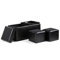 Simpli Home - Avalon Rectangular Faux Leather 5 Piece Storage Ottoman - Midnight Black - Angle