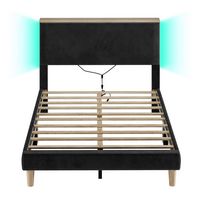 Bestier - Bed Frame Bed with LED Light & Adjustable Storage Headboard for Bedroom Upholstered Pla... - Angle