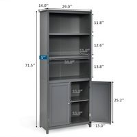 Costway - Bookcase Shelving Storage Wooden Cabinet Unit Standing Bookcase W/Doors - Gray - Angle