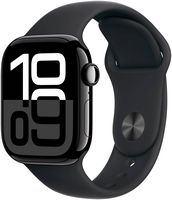 Apple Watch Series 10 (GPS) 42mm Aluminum Case with Black Sport Band - M/L - Jet Black - (2024) - Angle