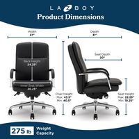 La-Z-Boy - Opus Executive Mid-Back Bonded Leather Office Chair - Black and Chrome - Angle